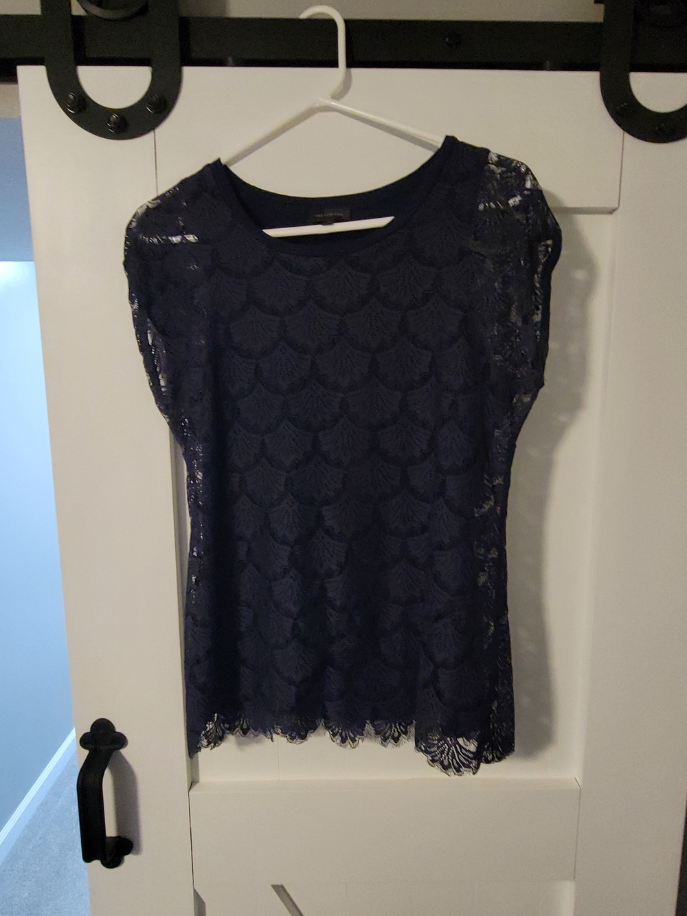 The Limited Navy Lace Cap Sleeve Blouse